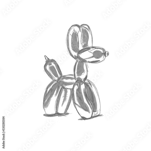 An illustration of a silver balloon dog isolated on a white background