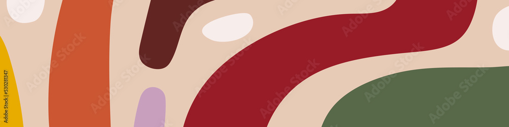 Abstract organic wavy shapes background. Hand drawn autumn colors horizontal banner. For newsletter, web header, social media post, promotional banner and advertising. Vector illustration, flat design Abstract organic wavy shapes background. Hand drawn autumn colors horizontal banner. For newsletter, web header, social media post, promotional banner and advertising. Vector illustration, flat design