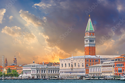 view to skyline of Venice with campanile and the doges palace photo