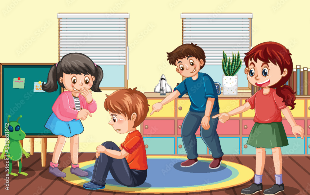 School bullying with student cartoon characters School bullying with student cartoon characters