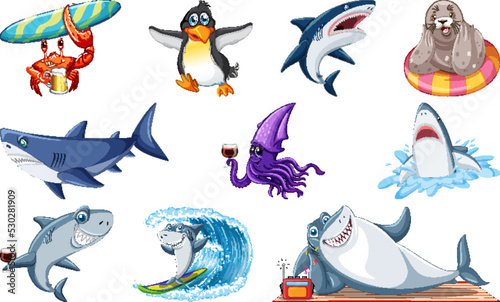 Set of sea animal cartoon character