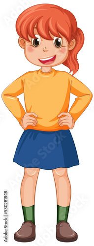A young woman wearing yellow shirt and skirt