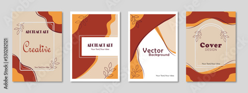 Vector illustration of a colorful cover minimal design. Autumn mood design for brochure, flyer, wallpaper, banner, magazine, booklet, notebook. Set of modern poster with simple shapes and lines. 
