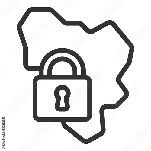 Country, continent and closed lock, ban - icon, illustration on white background, outline style