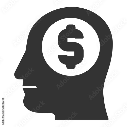 Thoughts, dollars in my head - icon, illustration on white background, glyph style