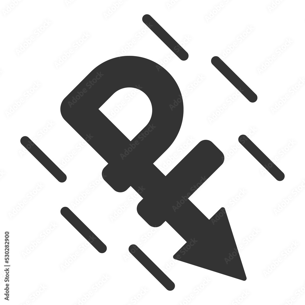 The ruble is going down - icon, illustration on white background, glyph style The ruble is going down - icon, illustration on white background, glyph style