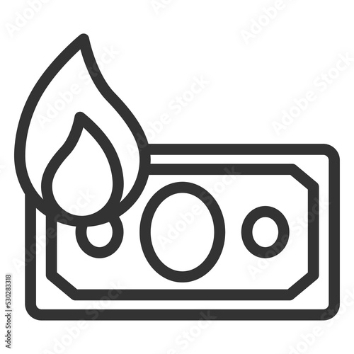 Burning banknote, money - icon, illustration on white background, outline style