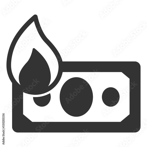 Burning banknote, money - icon, illustration on white background, glyph style