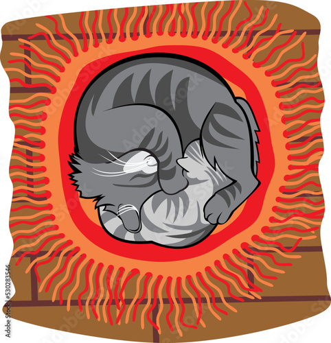small kitten sleeping with mother cat vector illustration