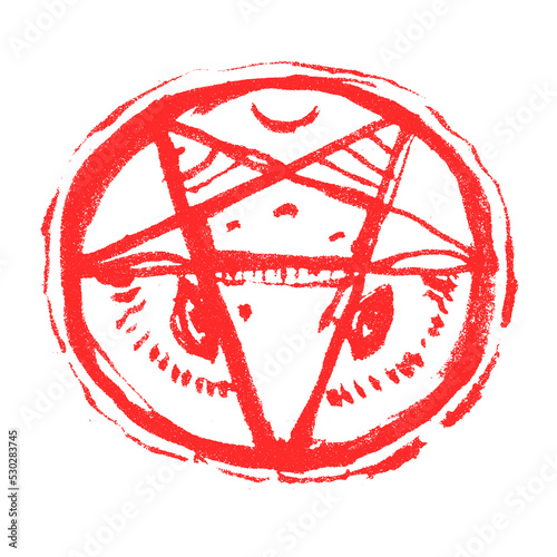 PNG isolated file with pentagram. Pentacle - brush stroke vintage art. Satan star moon.