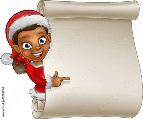 Christmas Scroll Elf Cartoon
