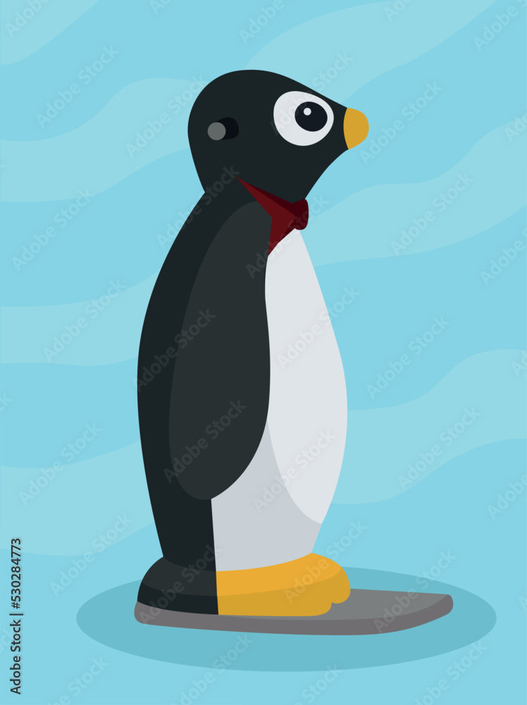 Naklejka premium skating helper penguin. Child skates training aid. Winter season sport activity. outdoor holiday, weekend on blue ice rink, frozen lake, river. Vector illustration