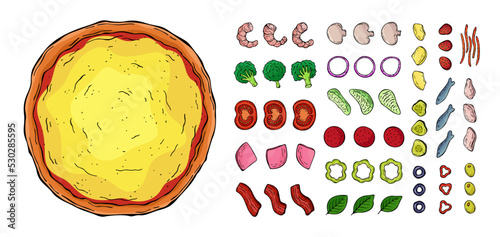 Set of ingredients for pizza isolated on white background