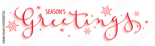 SEASON'S GREETING red vector brush calligraphy banner with snowflakes