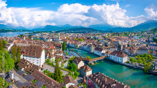 Fotografering City of Luzern panoramic aerial view