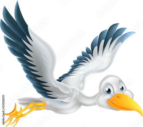Fototapeta Naklejka Na Ścianę i Meble -  Cartoon stork bird flying