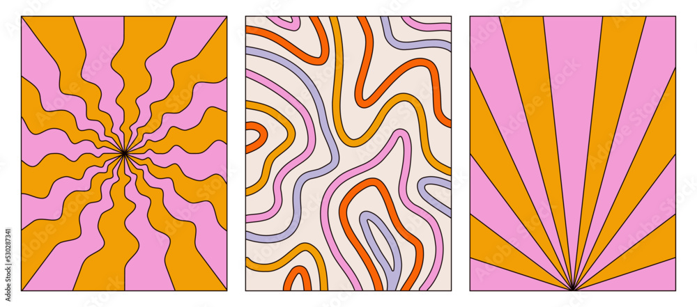 Set of retro backgrounds and posters. Abstract colorful backgrounds with outline. The style of the 70s.Distorted patterns and shapes.Vector illustration isolated on a white background.Graphic Template Set of retro backgrounds and posters. Abstract colorful backgrounds with outline. The style of the 70s.Distorted patterns and shapes.Vector illustration isolated on a white background.Graphic Template