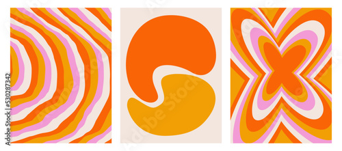 A set of retro posters and backgrounds. Abstract colorful backgrounds. The style of the 60s-70s. Distorted repeating patterns. Vector illustration isolated on white background. graphic template