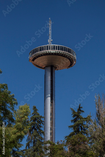View from below of the Moncloa Lighthouse in Madrid.
