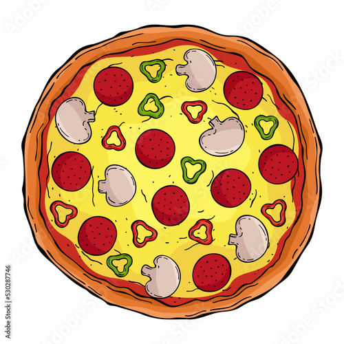 Line art colorful pizza diablo isolated on white background