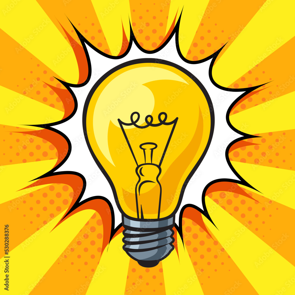 glowing light bulb pinup pop art retro vector illustration. Idea