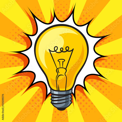 glowing light bulb pinup pop art retro vector illustration. Idea metaphor. Comic book style imitation.
