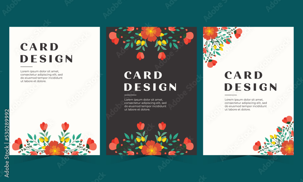 Hand draw floral wedding invitation card set. Floral card design