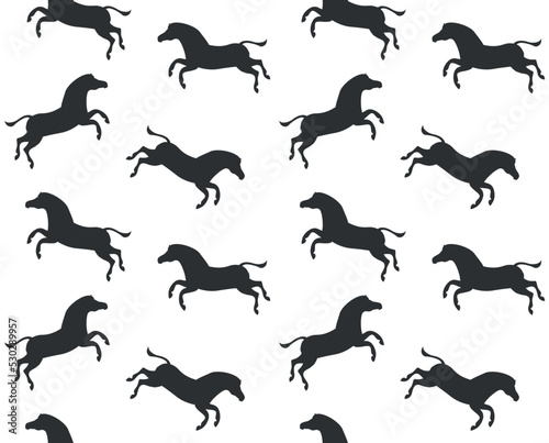 Vector seamless pattern of flat hand drawn jumping zebra silhouette isolated on white background