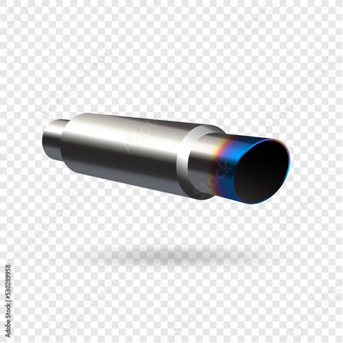 Vector illustration, car exhaust pipe muffler, steering wheel realistic 3d icon