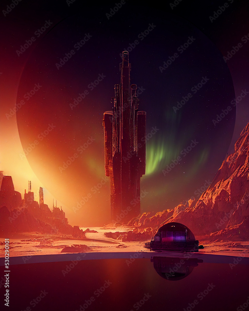 Futuristic High Tower of Space Base on Alien Planet Sci-Fi Art  Illustration. Extraterrestrial Civilization World Vertical Background. CG  Digital Painting AI Neural Network Generated Art Wallpaper Illustration  Stock | Adobe Stock