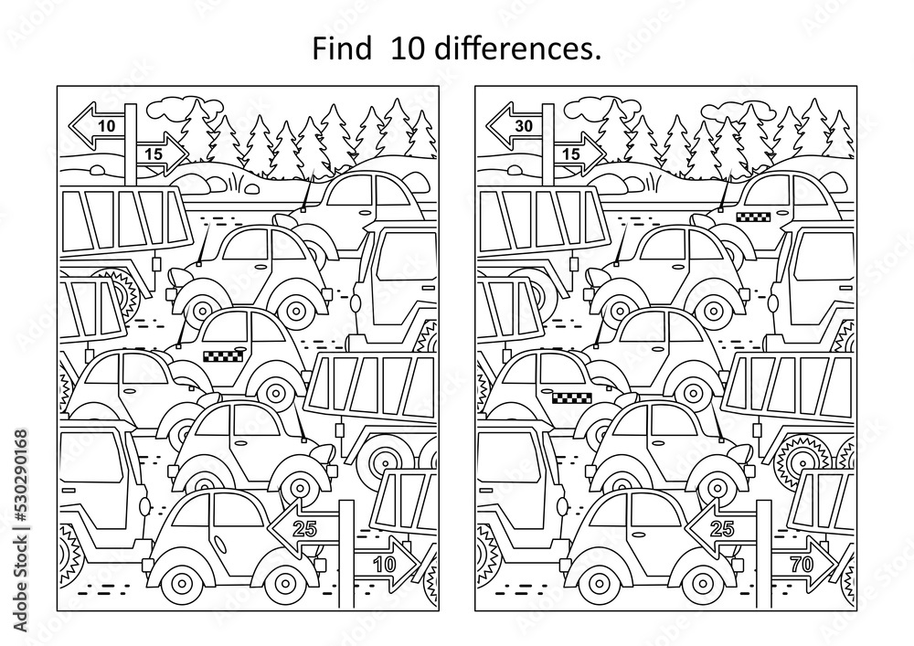 Fototapeta premium Difference game with toy cars road traffic 