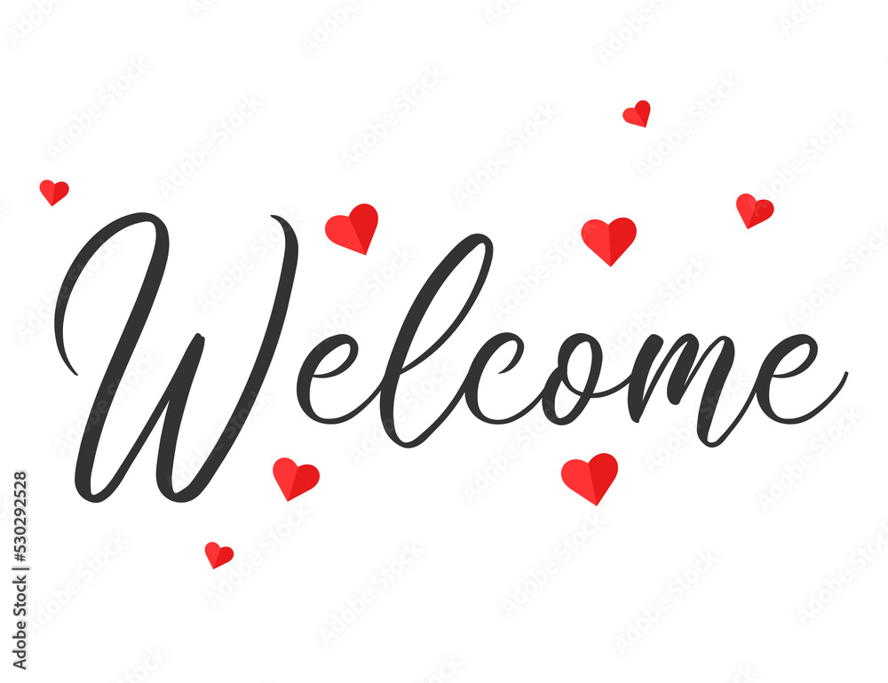 Welcome stamp with hearts. Sign.Seal.Logo