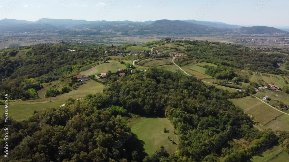 hilly region, central europe, late summer, shot by drone at a height of 300 meters, late afternoon hilly region, central europe, late summer, shot by drone at a height of 300 meters, late afternoon