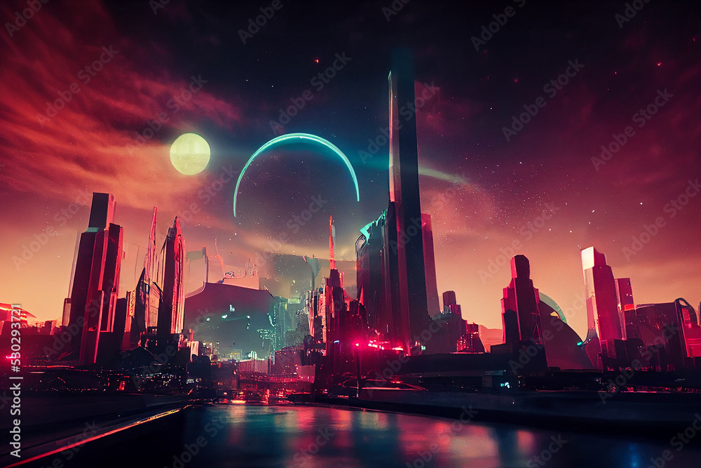 Cyberpunk Art, Abstract Wallpaper, Futuristic Architecture, City Buildings,  Digital Art Stock Photo, Picture and Royalty Free Image. Image 193772089.