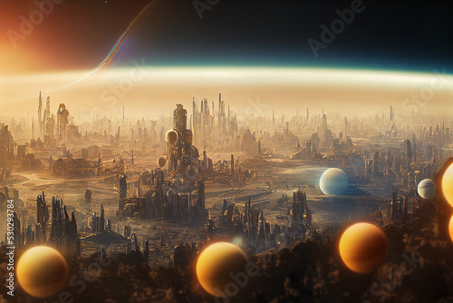 Photo Another Dimension Alien Futuristic Metropolis Science Fiction Art Illustration