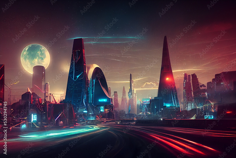 Cyberpunk City, Abstract Illustration, Futuristic City, Dystoptic Artwork  at Night, 4k Wallpaper, Stock Illustration - Illustration of abstract,  architecture: 253157452