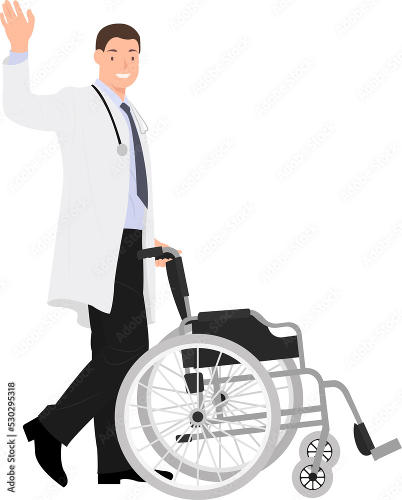 Cartoon daily life people character male doctor and wheelchair Cartoon daily life people character male doctor and wheelchair
