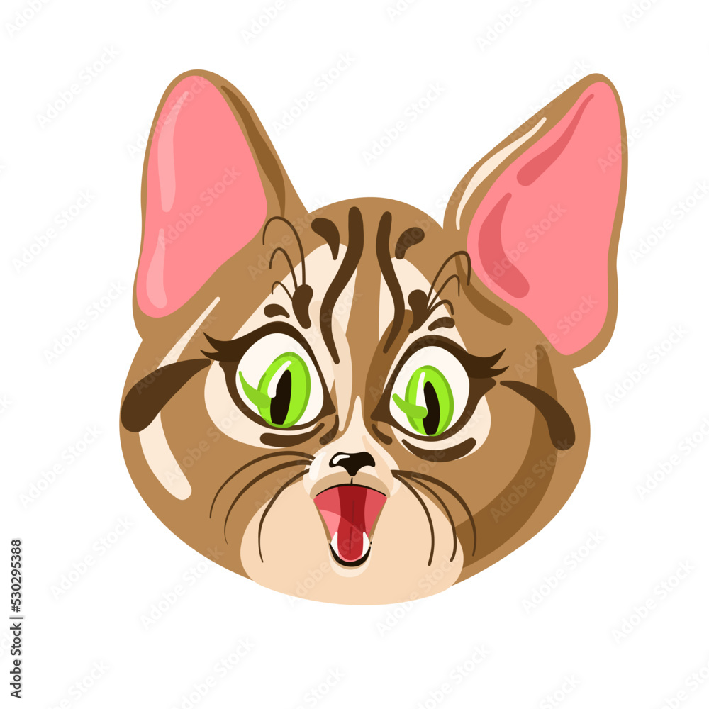 Fototapeta premium Funny surprised cat. Cute vector cat illustration. Cat head, vector art. 