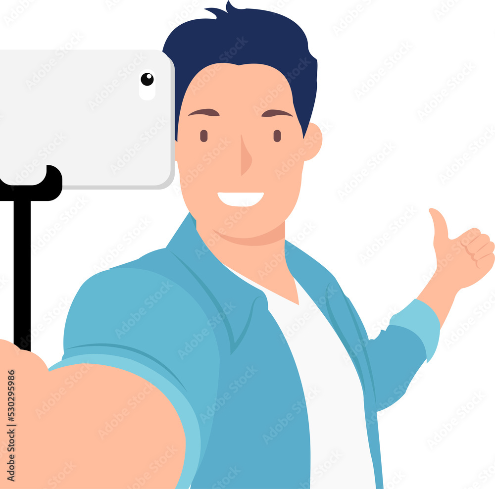 Cartoon daily life people male character a man taking selfie with thumb up Cartoon daily life people male character a man taking selfie with thumb up