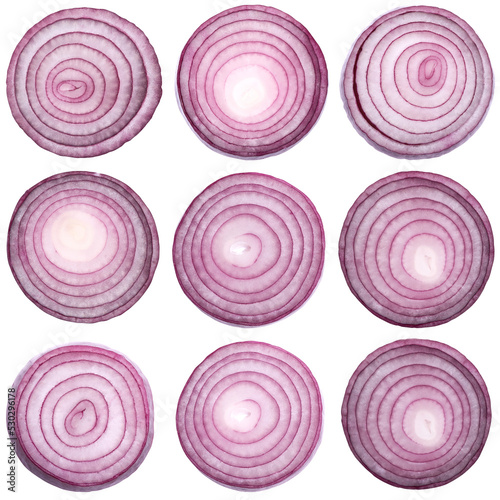 round slices of red onion isolated
