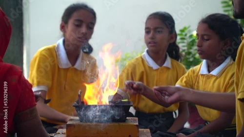 Sikar, Rajasthan, India -Sep 2022: Offerings in Havan Puja. Havan ceremony in hindu culture. Homa it also known as havan. this is a Sanskrit word, this is a part of worshipping to the God.