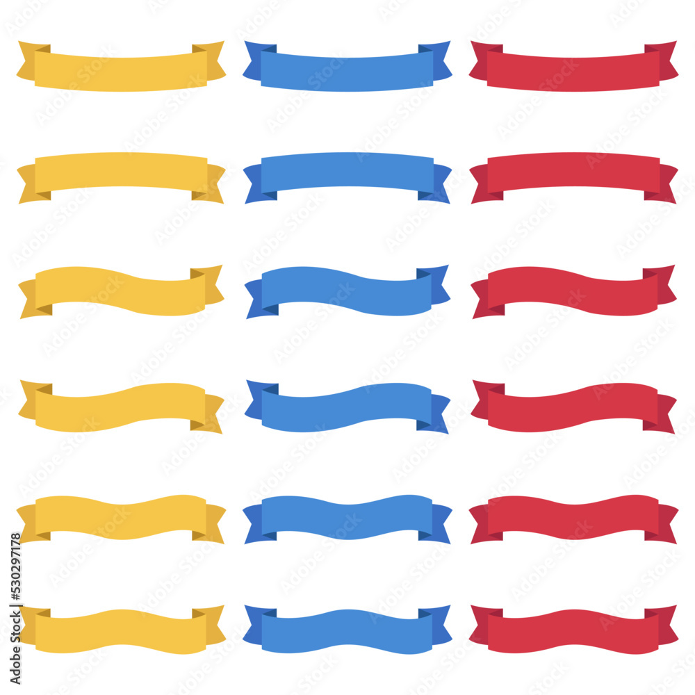 Colorful ribbon of different shapes in three colors - yellow, blue, red. Vector graphic.