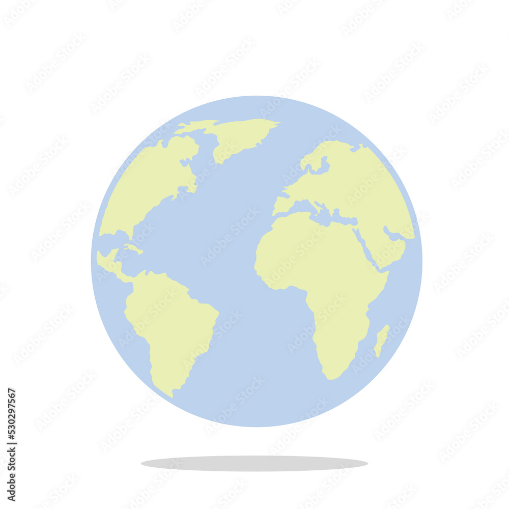 Vector Flat Minimal style vector earth planet design. Vector World Icon Isolated on White background. Globe earth icon design. World vector illustration. World Map Illustration.