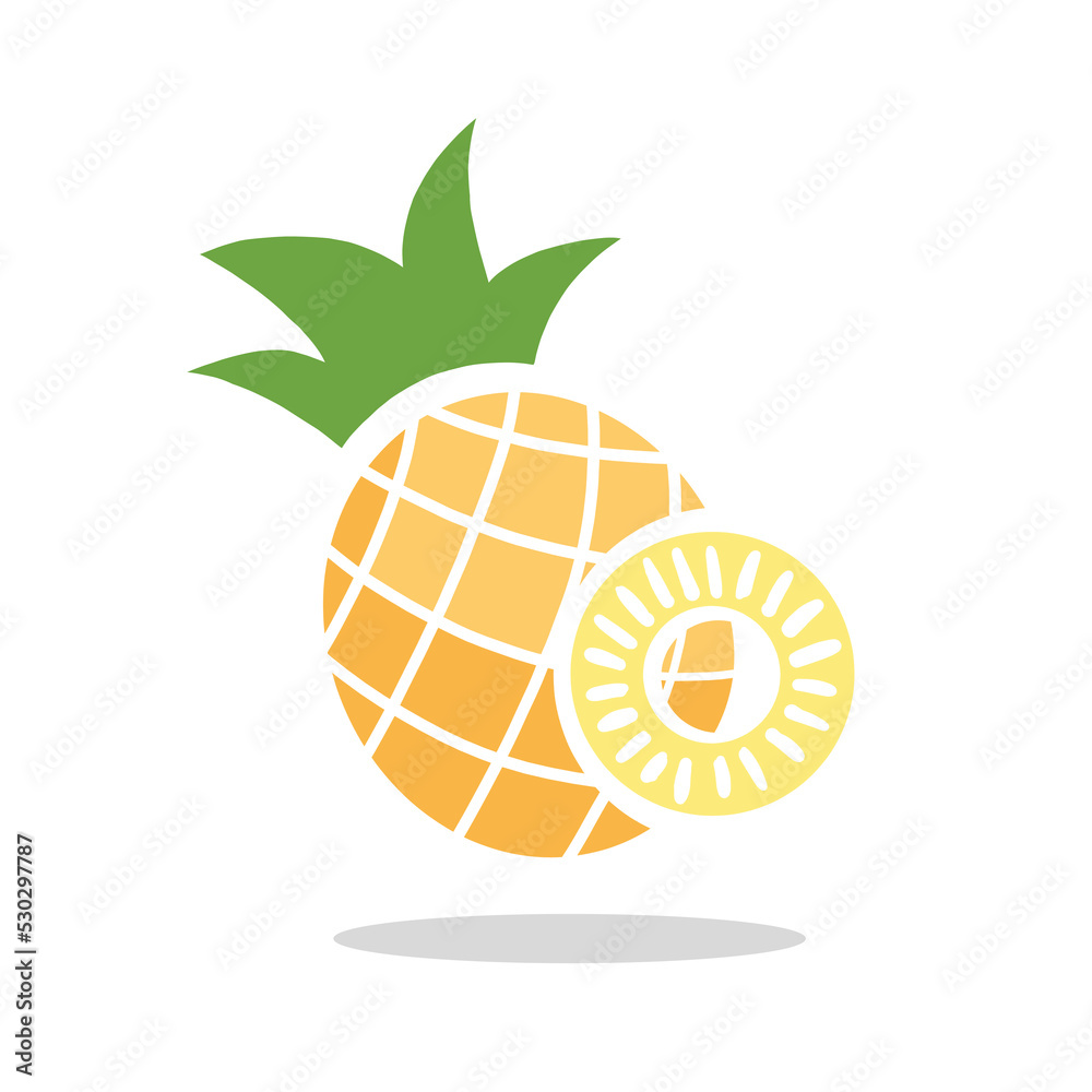 Fototapeta premium Vector Flat Minimal Style Pineapple Fruit Icon Design. Colorful pineapple icon with sliced ​​piece Isolated on a white background. Vector illustration. Organic and Fresh Fruit Icon.