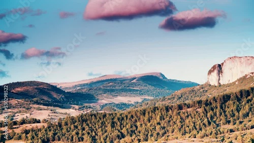 Timelapse of clouds moving over  mountain landscape. Baronnies Provencales Regional Nature Park in France. photo