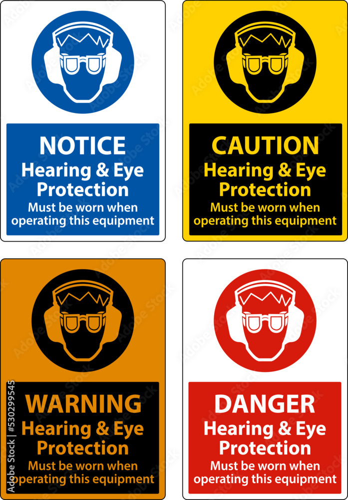 Hearing and Eye Protection Sign On White Background