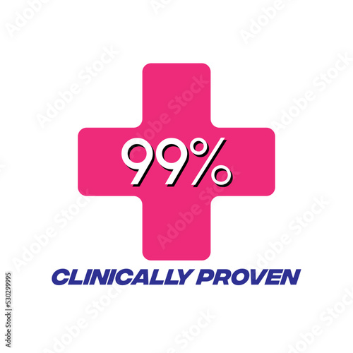 Percentage clinically proven sign label vector art illustration with fantastic looking font and pink and blue color photo
