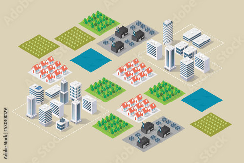 Isometric building cityscape zoning