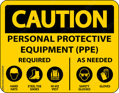 Caution PPE Required As Needed Sign On White Background