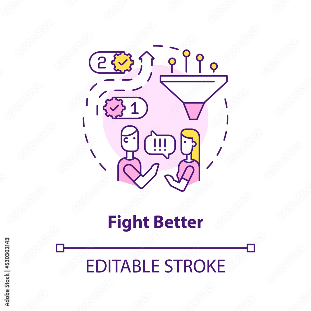 Fight better concept icon. How to improve relationship abstract idea thin line illustration. Constructive conflict. Isolated outline drawing. Editable stroke. Arial, Myriad Pro-Bold fonts used Fight better concept icon. How to improve relationship abstract idea thin line illustration. Constructive conflict. Isolated outline drawing. Editable stroke. Arial, Myriad Pro-Bold fonts used
